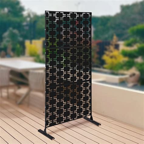 3 Panels Modern Black Steel Outdoor Privacy Fence Screen, Outdoor ...