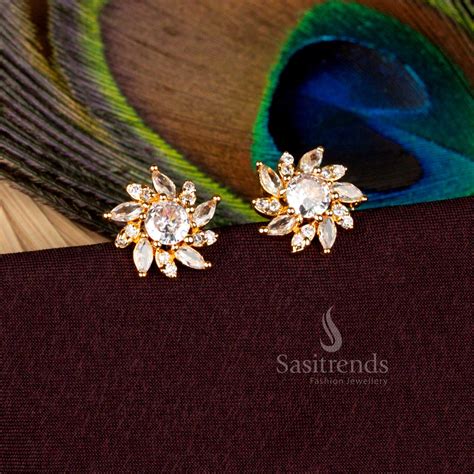 Micro Gold Floral AD Stud Earrings | 24 Carat Pure Gold – Sasitrends