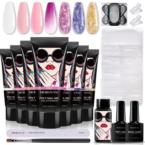 Amazon.com : Morovan Poly Gel Nail Kit 7 Colors Poly Extension Nail Gel ...