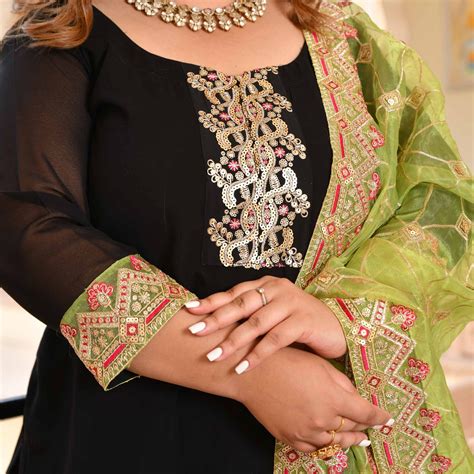 Buy Moss & Midnight Black Georgette Suit Set | Meera Plus Size