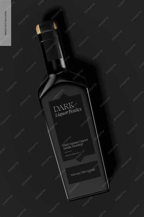 Premium PSD | Dark square liquor bottle mockup, top view