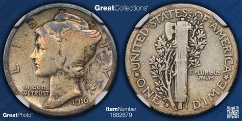 1916-D Mercury Dime NGC VG-08 (Toned) (Item 1882679) | GreatCollections ...
