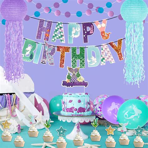 Mermaid Birthday Party Decorations, Mermaid Party Supplies, Happy ...