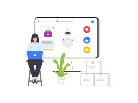 Flat vector illustration set of ai powered woman creating ads for an ...