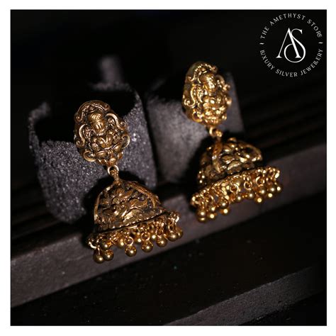Gold Plated Silver Jhumkas Earrings | Gold Plated Silver Stone Jhumkas ...