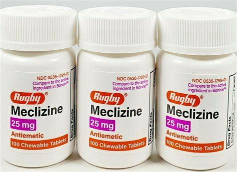 Rugby Meclizine 25mg Antiemetic, Motion Sickness Relief, Vertigo Treatment, 100 Tablets, 3 Pack ...
