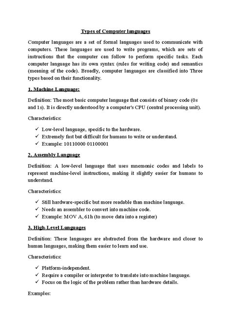 Types of Computer languages - Types of Computer languages Computer ...