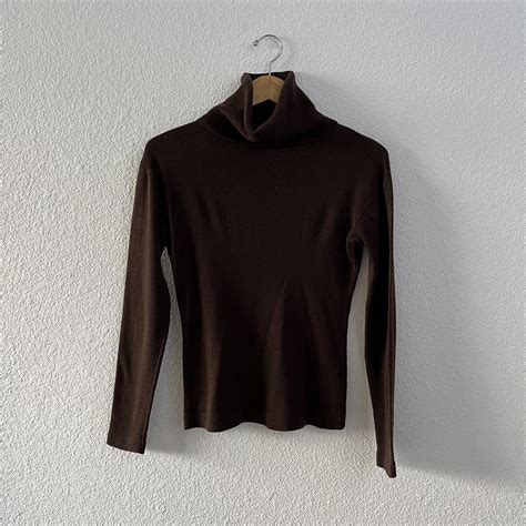 Gorgeous vintage chocolate brown turtleneck sweater... - Depop