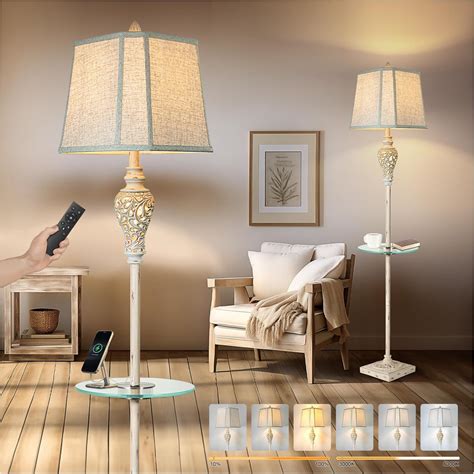 Rustic Floor Lamp, Living Room Lamps with Glass Tray, stepless diming ...