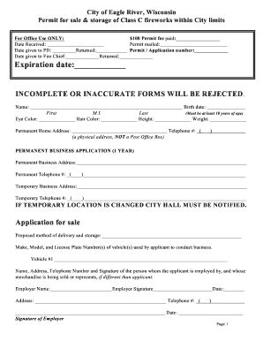 Fireworks Application - City Of Eagle River, Wisconsin - Fill and Sign ...