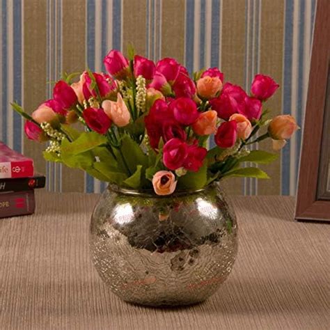 TIED RIBBONS Multicolor Flowers with Mercury Glass Vase for Home Decor ...