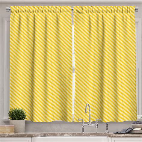 Ambesonne Vintage Yellow Kitchen Curtains, Striped Simple Motif, 55"x39 ...