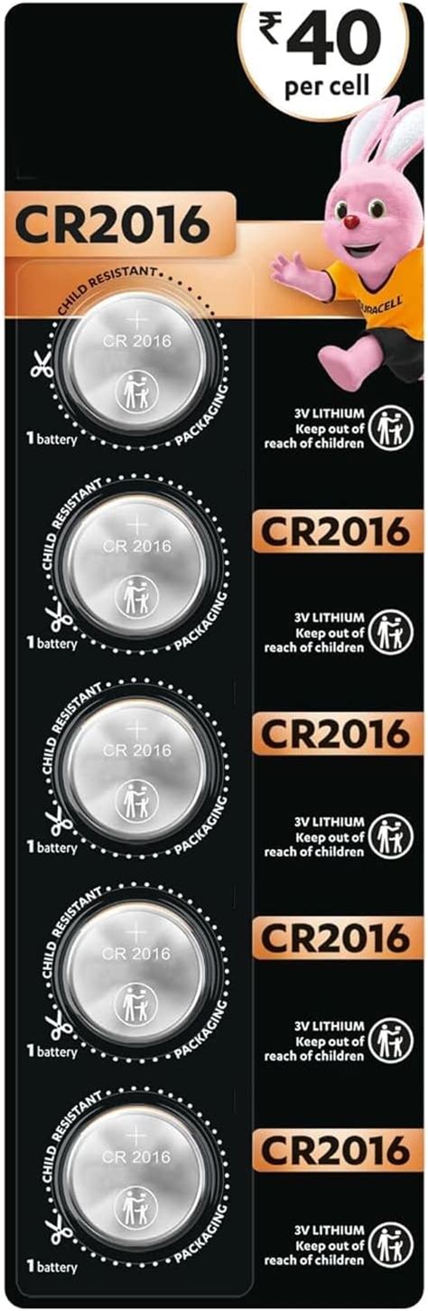 CR2016 Lithium Battery, 3V, Child Safety, Pack of 5, for Keyfobs and ...