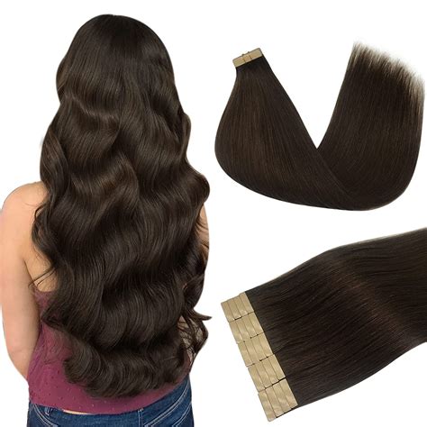 Amazon.com : Hair Extensions Human Hair Tape in, Light Dark Brown 18 ...