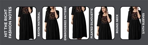 KRISKA Women Rayon Regular Embroidered A-Line Kurta (Black-S Round Neck ...