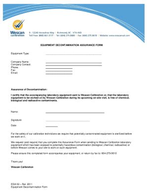 Fillable Online EQUIPMENT DECONTAMINATION ASSURANCE FORM - Wescan Fax ...