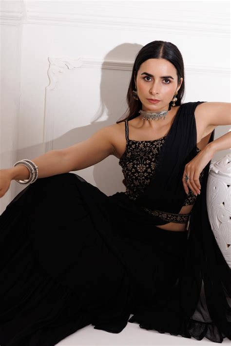 Buy Black Ruffled Chiffon Saree with Blouse – Geroo Jaipur