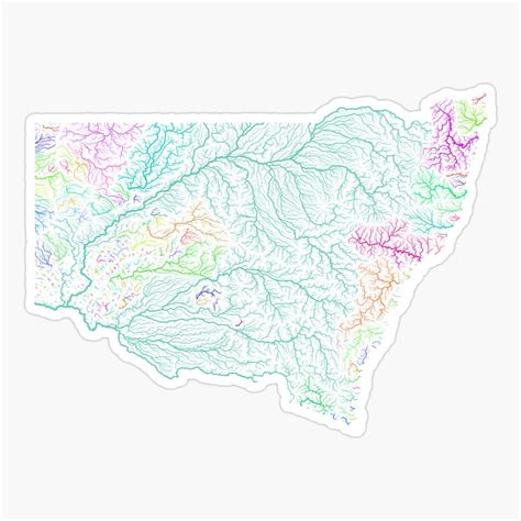 Maneki New South Wales River Basin Map In Rainbow Colours With White Background Sticker, Phone ...
