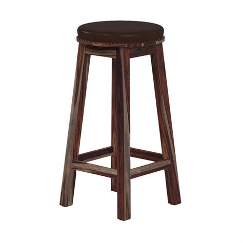 Nismaaya Adams Solid Wood & Leather Upholstered Round Bar Stool ...