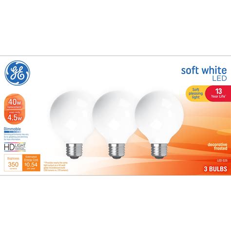 GE LED Light Bulbs, 40 Watts, Soft White, G25 Globe Bulbs, Frosted ...