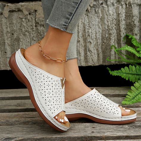 AXXD Women White Sandals Summer Cut-out Slope Heel Mules Fish Mouth ...