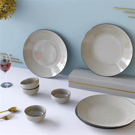 Buy The Earth Store Premium Glossy Grey Marble Ceramic Dinner Set 8 ...