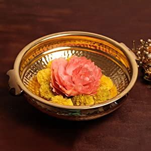 Buy INDIAN ART VILLA Pure Brass Hammered Design Decorative Urli/Bowl ...