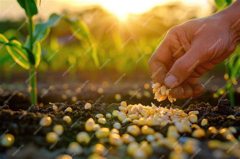 Planting Corn Seeds in a Field at Sunset | Premium AI-generated image