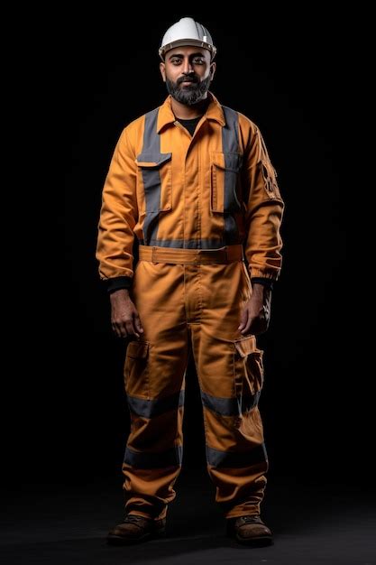 Portrait of a male construction worker wearing a hard hat and safety ...