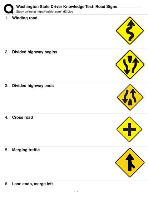 Washington State Driver Knowledge Test: Road Signs - Washington State ...