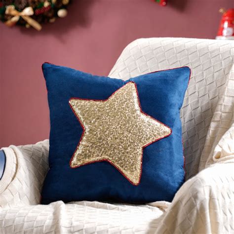 Sequin Star Velvet Cushion Cover 16 X 16 Inch Online - Premium Cushion ...