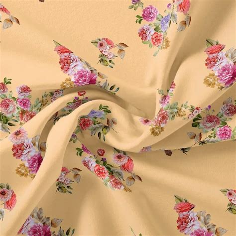 Beige Floral Digital Printed Kora Silk Fabric - Unstitched Fabric – FAB ...