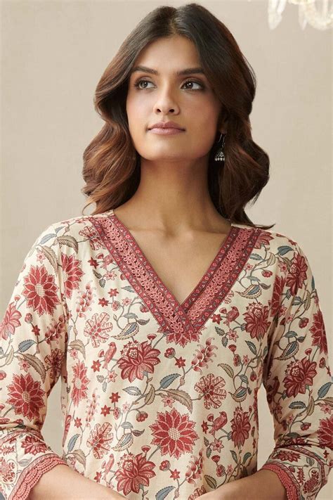 Buy Cream Printed Straight Cotton Kurta for Women | Daily Wear Kurta ...