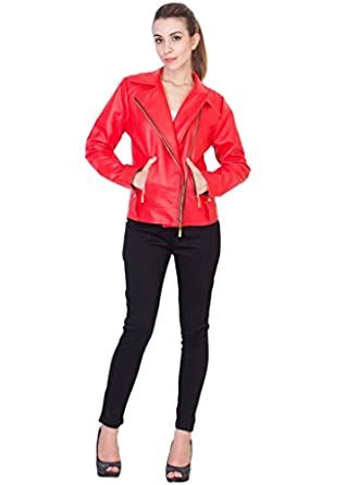 Buy ANTS Women's Red Leather Collar Jacket at Amazon.in
