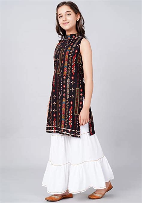 Curly Tales Girls Ethnic Indo Western Rayon Top Foil Printed ...