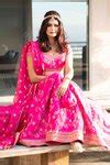 Buy Pink Raw Silk Zardozi And Sequin Leaf Neck Floral Embroidered ...