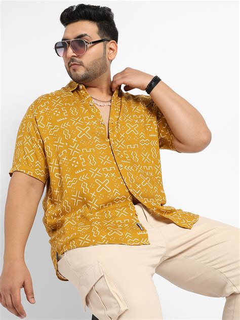 Plus Size Men's Mustard Yellow Minimal Aztec Shirt (3XL - 6XL ...