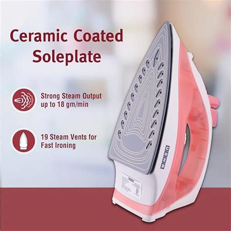 Usha SI 3813 C 1300W Steam Iron with Ceramic Coated Sole Plate, Self C ...