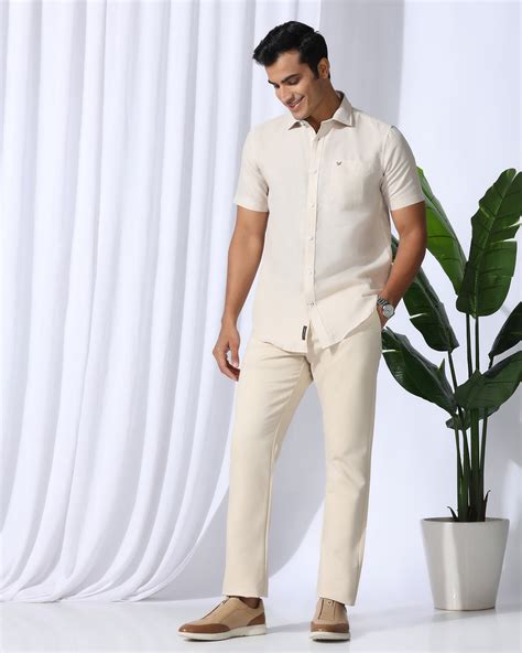 Linen Casual Half Sleeve Natural Solid Shirt - salmon