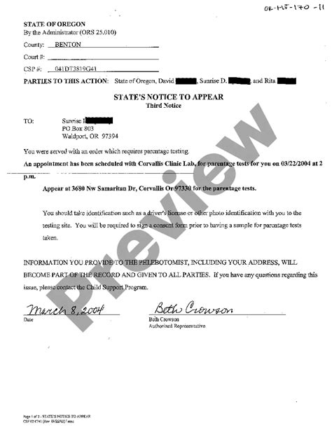Oregon State's Notice to Appear | US Legal Forms