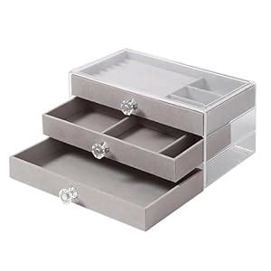 Gelofler 3 layer jewelry storage box 3 Drawers Transparent Clear Ring ...