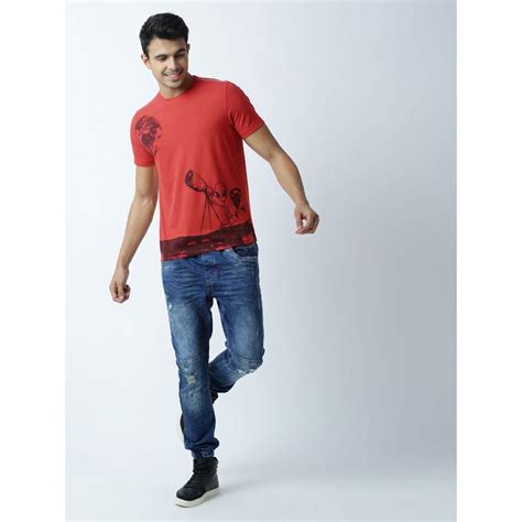 Buy Huetrap Mens Printed Round Neck Red T-Shirt Online