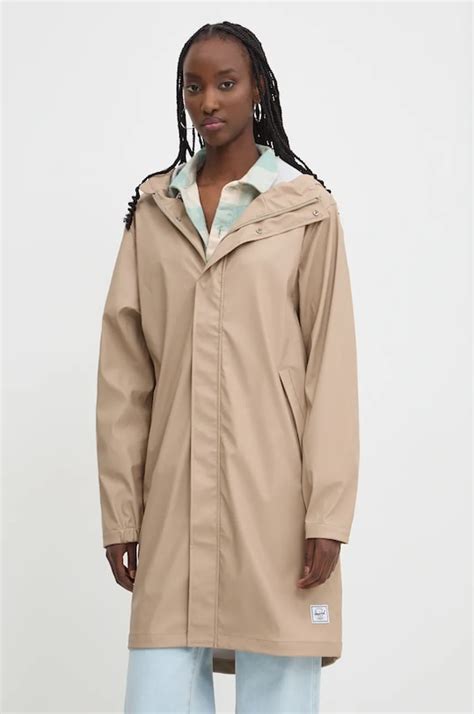 Herschel kurtka przeciwdeszczowa damska kolor beżowy przejściowa ...