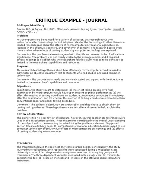 Image result for Critique Paper Example PDF