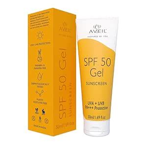 AVEIL Gel Sunscreen SPF 50 | Non-Greasy, Non-Absorbent & No White Cast ...