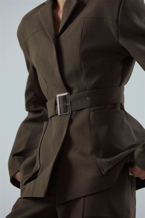 Khaki Brown Hourglass Belted Blazer – Qua
