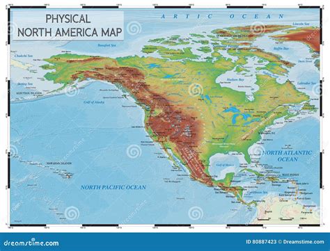 Physical North america map stock vector. Illustration of river - 80887423