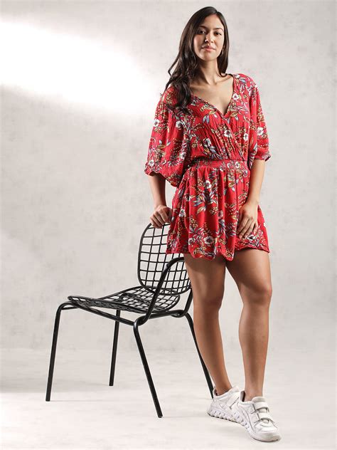 Women Red Tropical Print Romper – FYVA