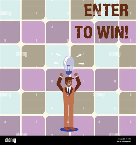 Conceptual hand writing showing Enter To Win. Concept meaning exchanging something value for ...