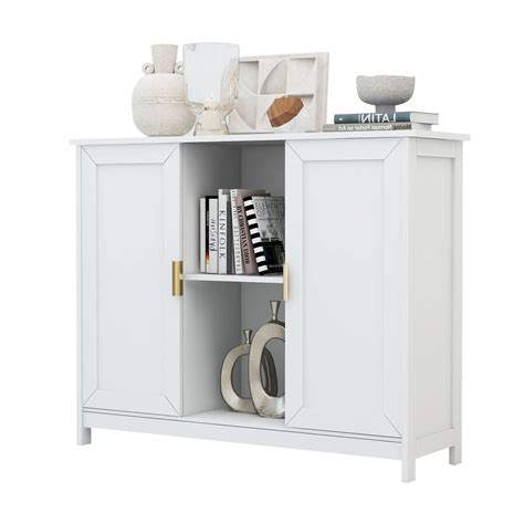 Taohfe White Buffet Cabinet With Storage Wooden Narrow Sideboard ...